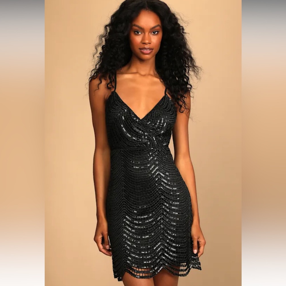 Lulu's Black Crochet Backless Dress EUC worn once